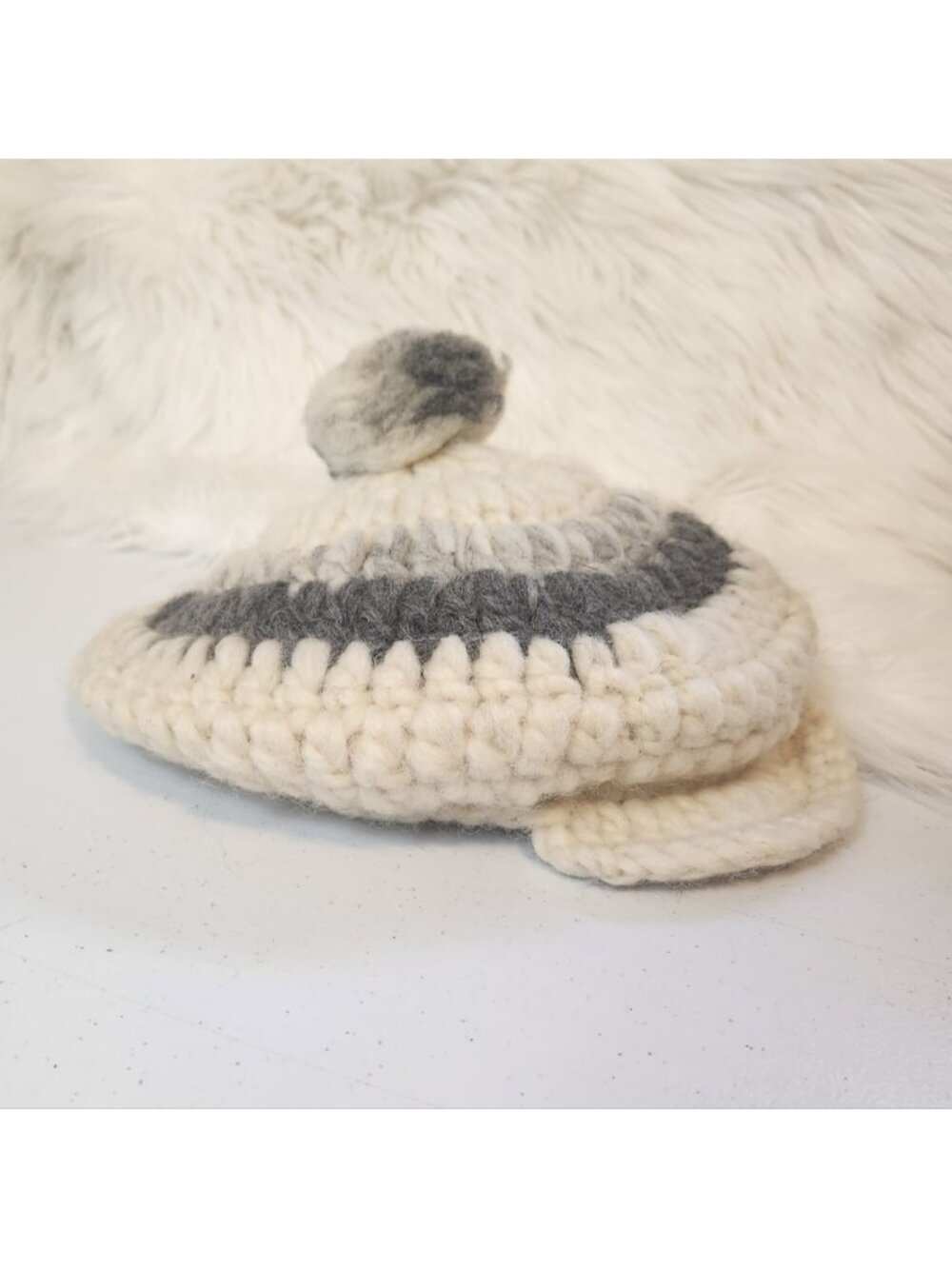 Handmade Vintage Wool Beige Beanie Winter Hat Touque Beret Womens Cowichan 90s - Picture 1 of 7